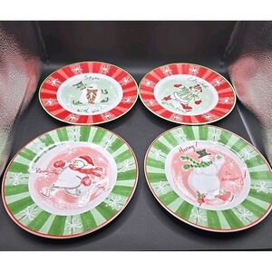 AVON China Christmas Snowman 7.5" Dessert Salad Plates Set of 4, VG Cond